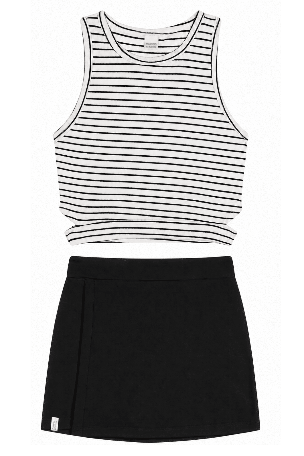 Conjunto juvenil menina com regata listrada e shorts saia Conjunto juvenil menina com regata listrada e shorts saia