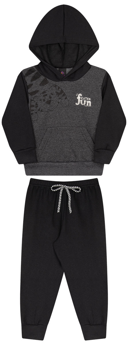 Conjunto Moletom Mesclado com Blusão de Capuz e Bolso Canguru