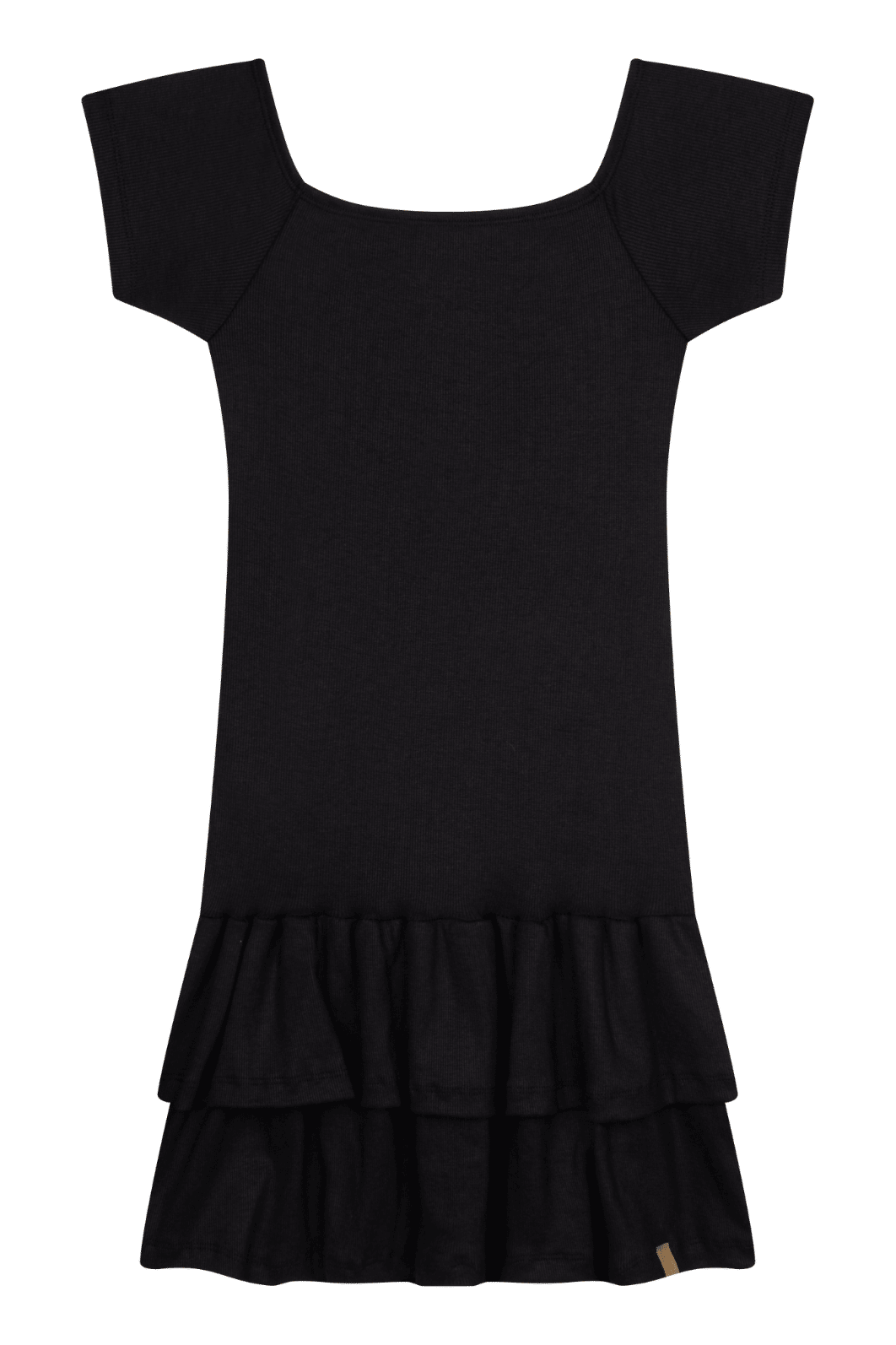 Vestido juvenil feminino de malha ribana com babado Vestido juvenil feminino de malha ribana com babado