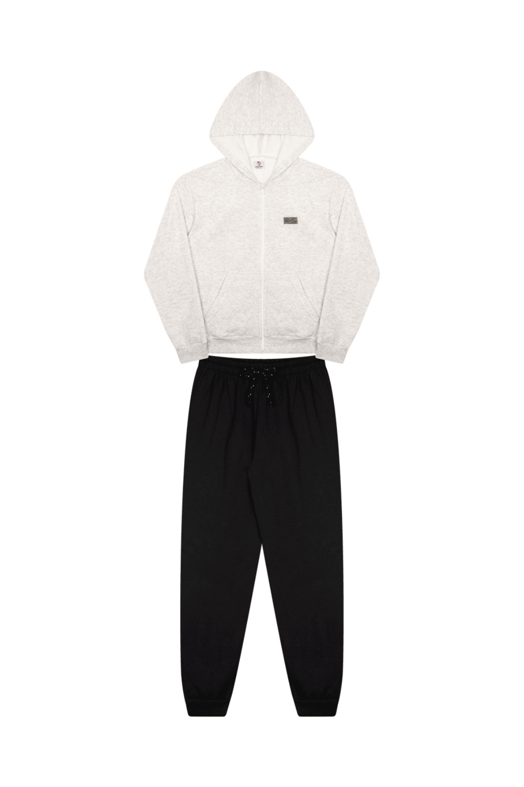 CJ.JUV MOL JAQUETA CROPPED C/ TERMO, CAPUZ E  BOLSO CANGURU E CALÇA C/ PUNHO E CORDÃO