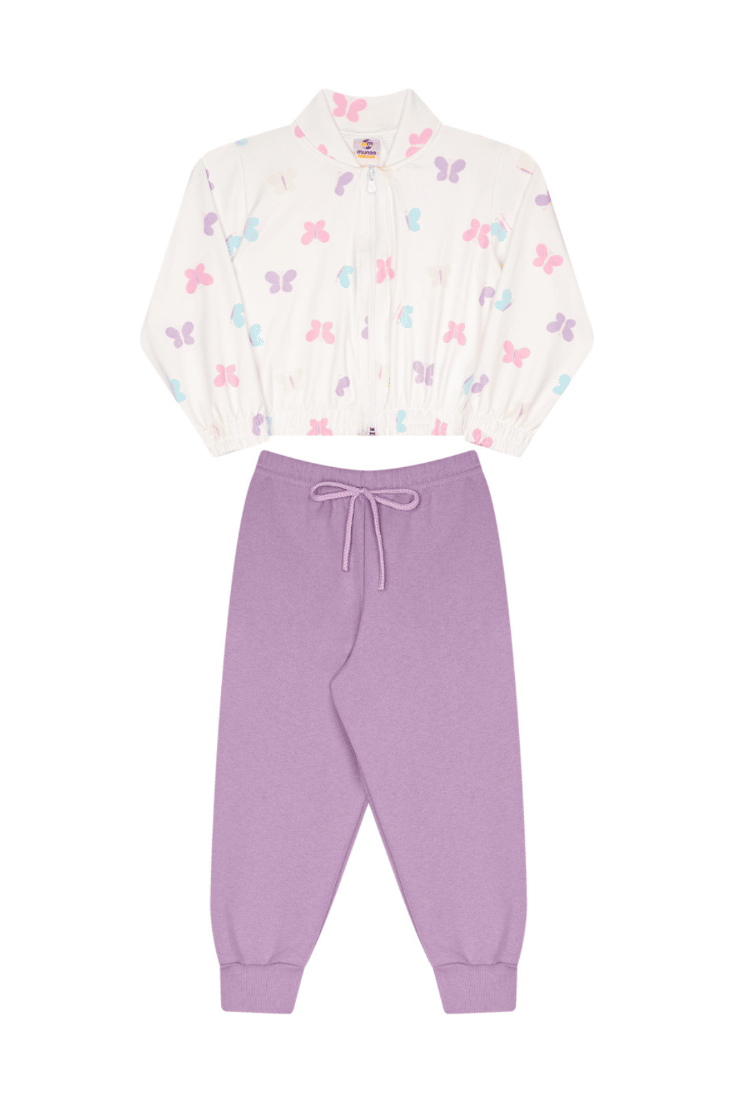 CJ.PP JAQUETA SUPLEX PELUC. ESTAMPADO DE GOLA E REF. E CALÇA C/ PUNHO E CORDÃO