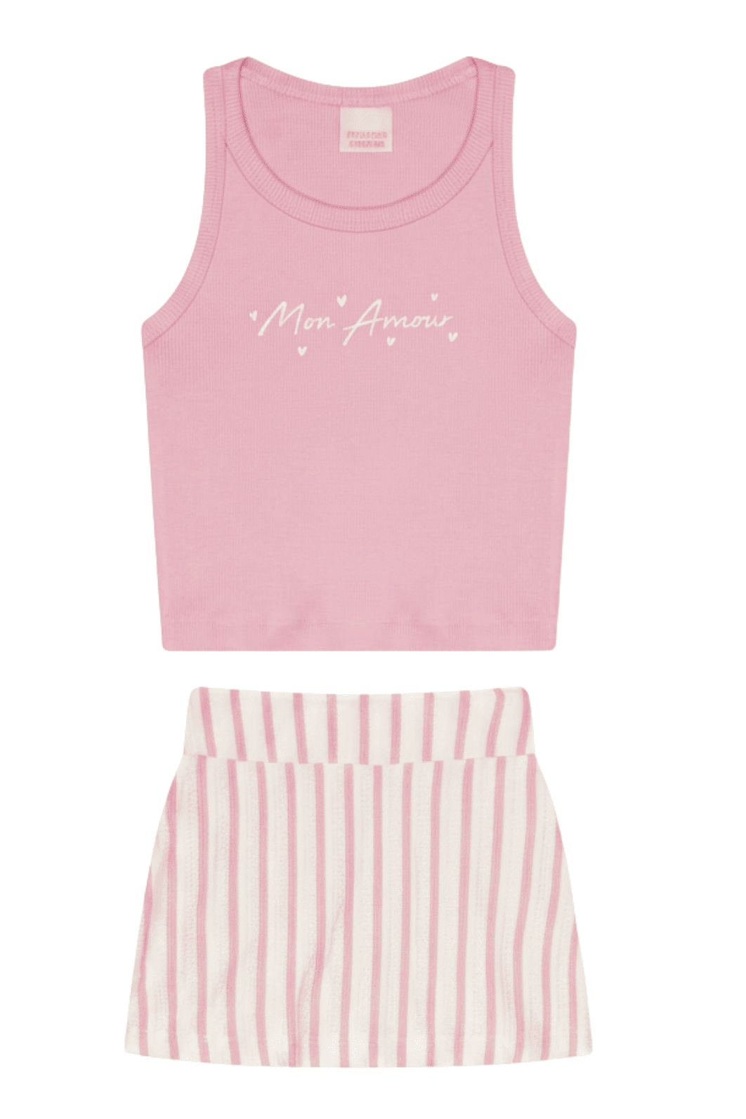 Conjunto Infantil menina verão regata lisa e short saia listrada Conjunto Infantil menina verão regata lisa e short saia listrada