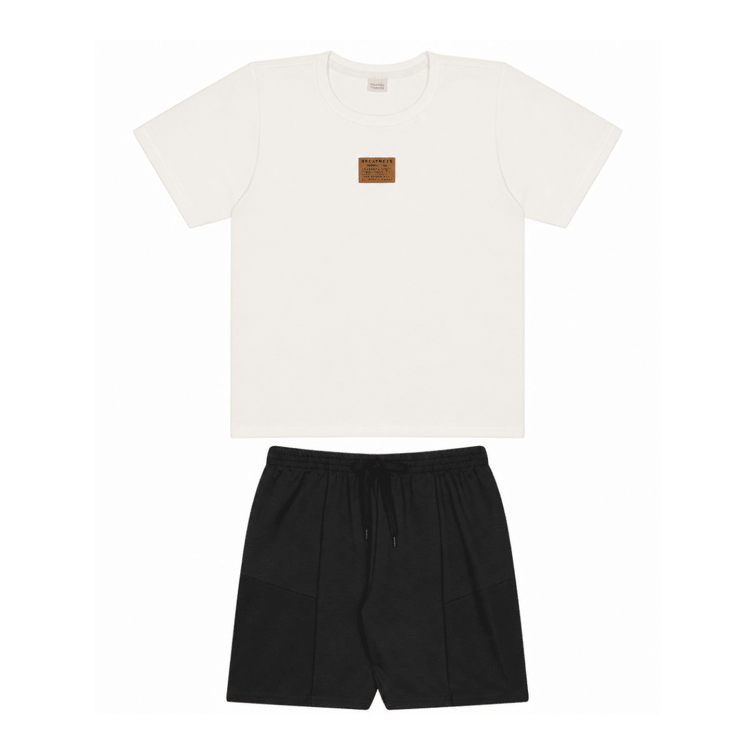 Conjunto juvenil masculino camiseta malha texturizada e bermuda  moletinho recorte