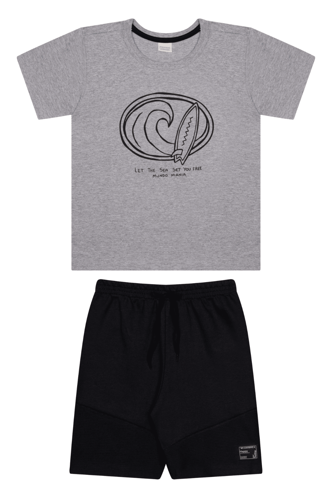 Conjunto infantil  menino camiseta malha texturizada e bermuda  moletinho recorte