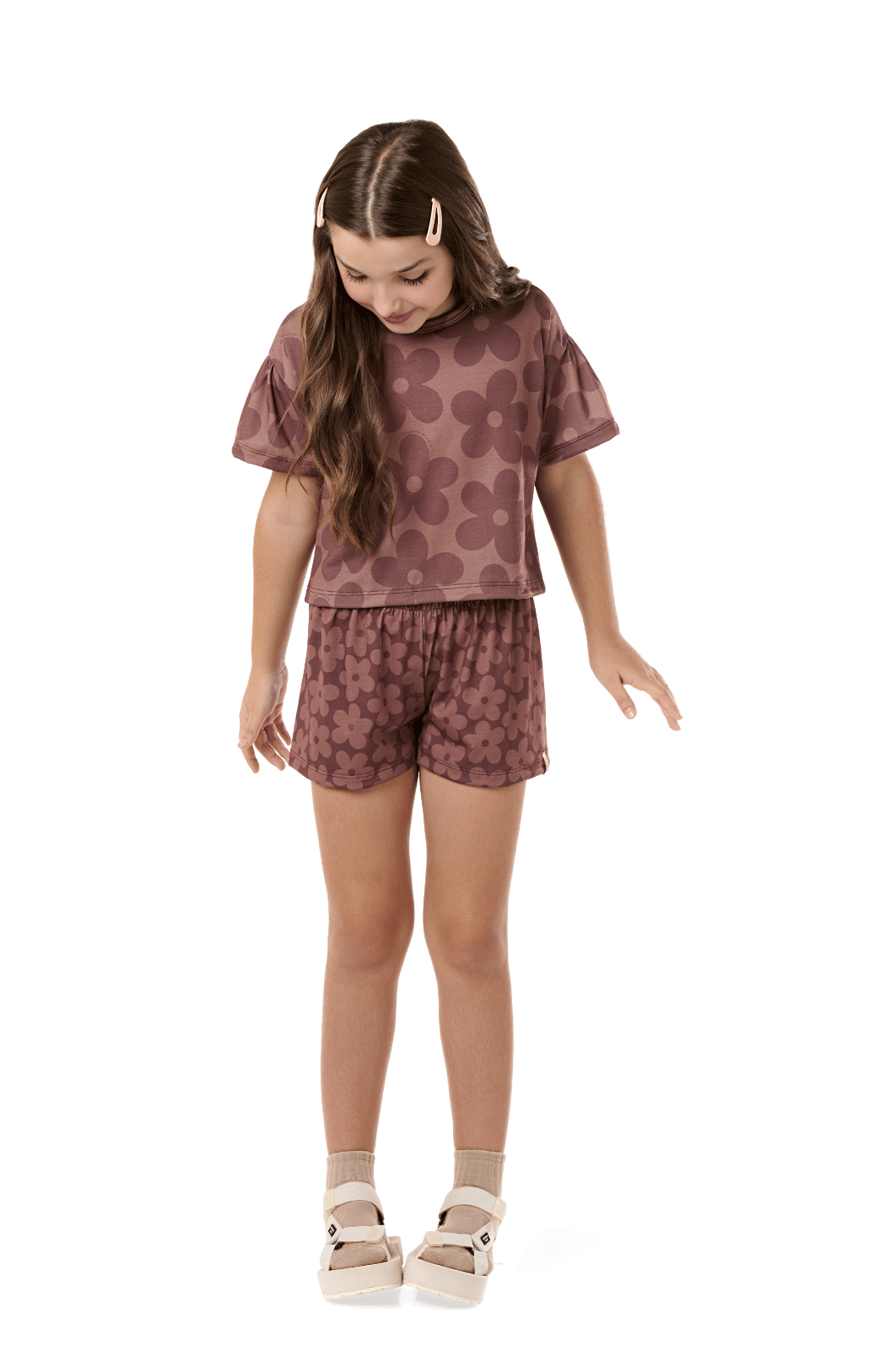 Conjunto infantil menina estampado blusa e shorts malha bally. Conjunto infantil menina estampado blusa e shorts malha bally.