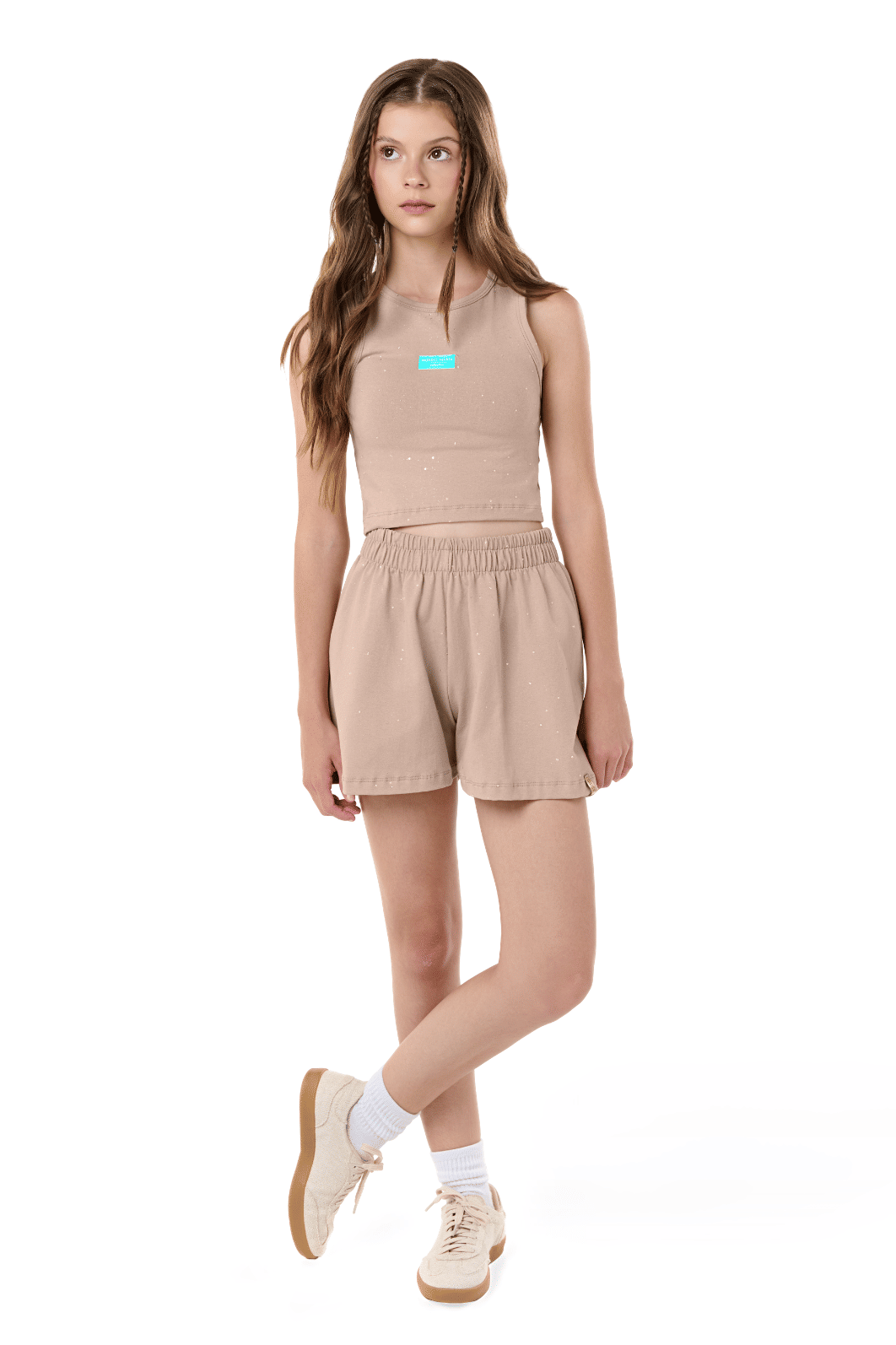 Regata cropped Juvenil Menina Mundo Mania Cotton Glitter Regata cropped Juvenil Menina Mundo Mania Cotton Glitter