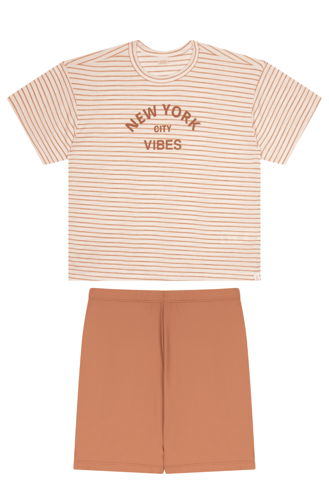 Conjunto juvenil menina blusa listrada e bermuda malha darling Conjunto juvenil menina blusa listrada e bermuda malha darling