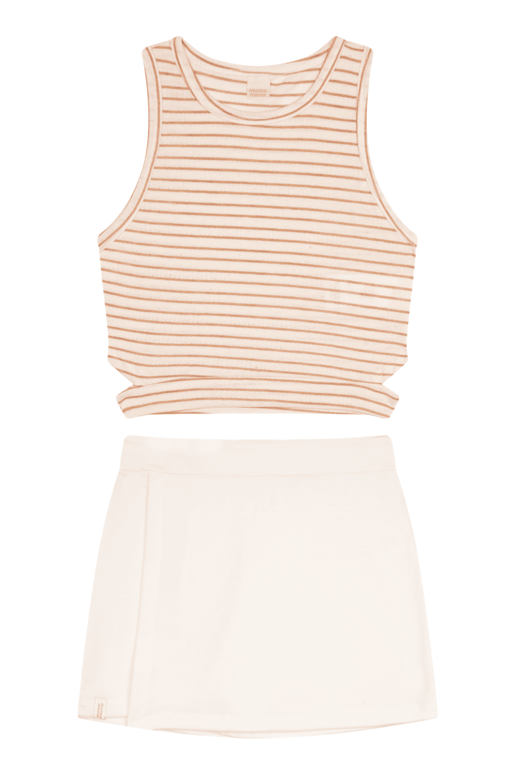 Conjunto juvenil menina com regata listrada e shorts saia Conjunto juvenil menina com regata listrada e shorts saia