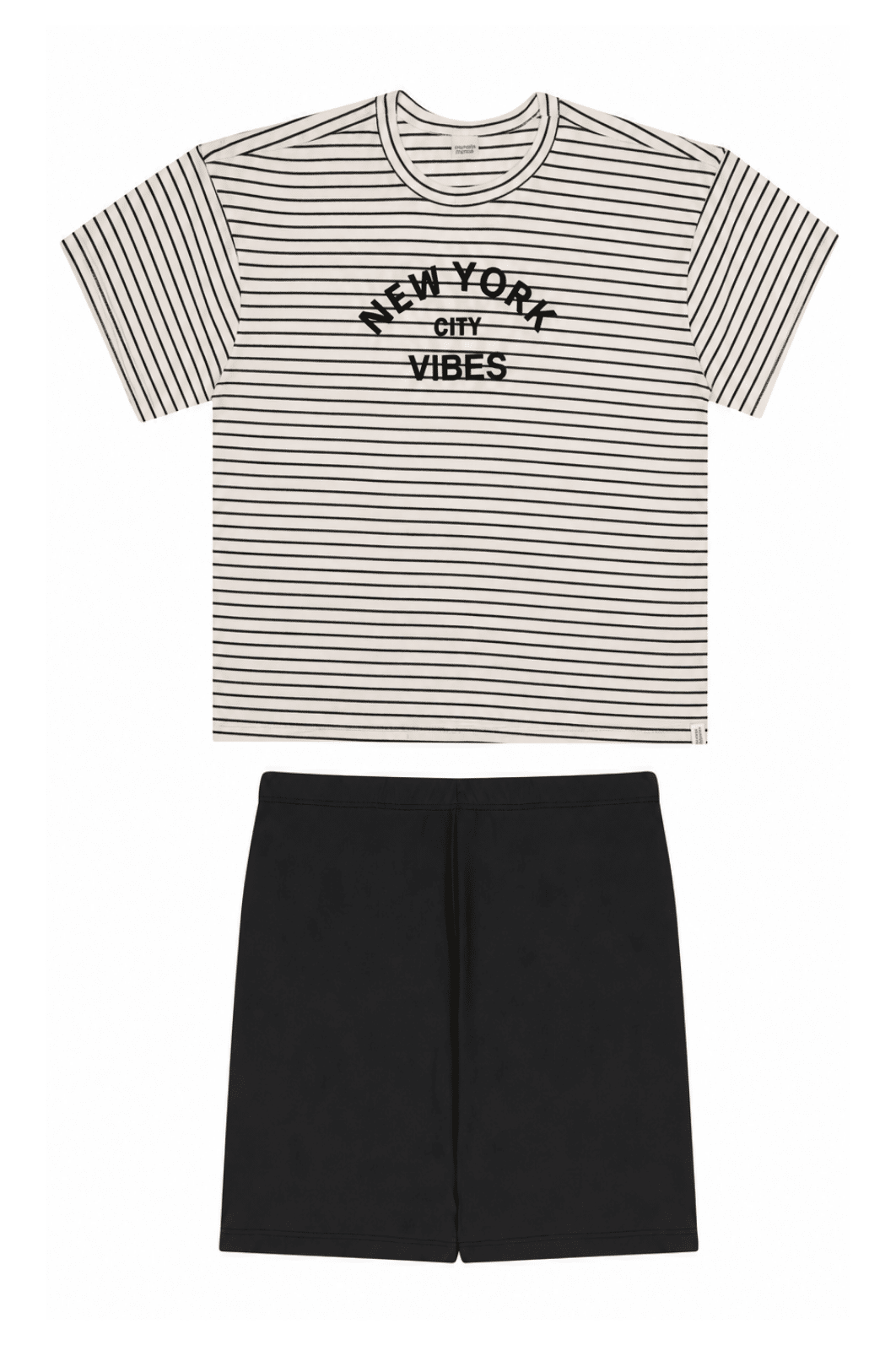 Conjunto juvenil menina blusa listrada e bermuda malha darling Conjunto juvenil menina blusa listrada e bermuda malha darling