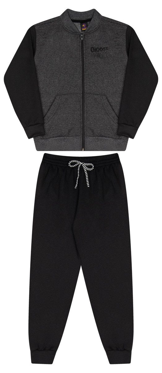 Conjunto Infantil com Jaqueta de Gola e Bolso Canguru  Calça com Punho