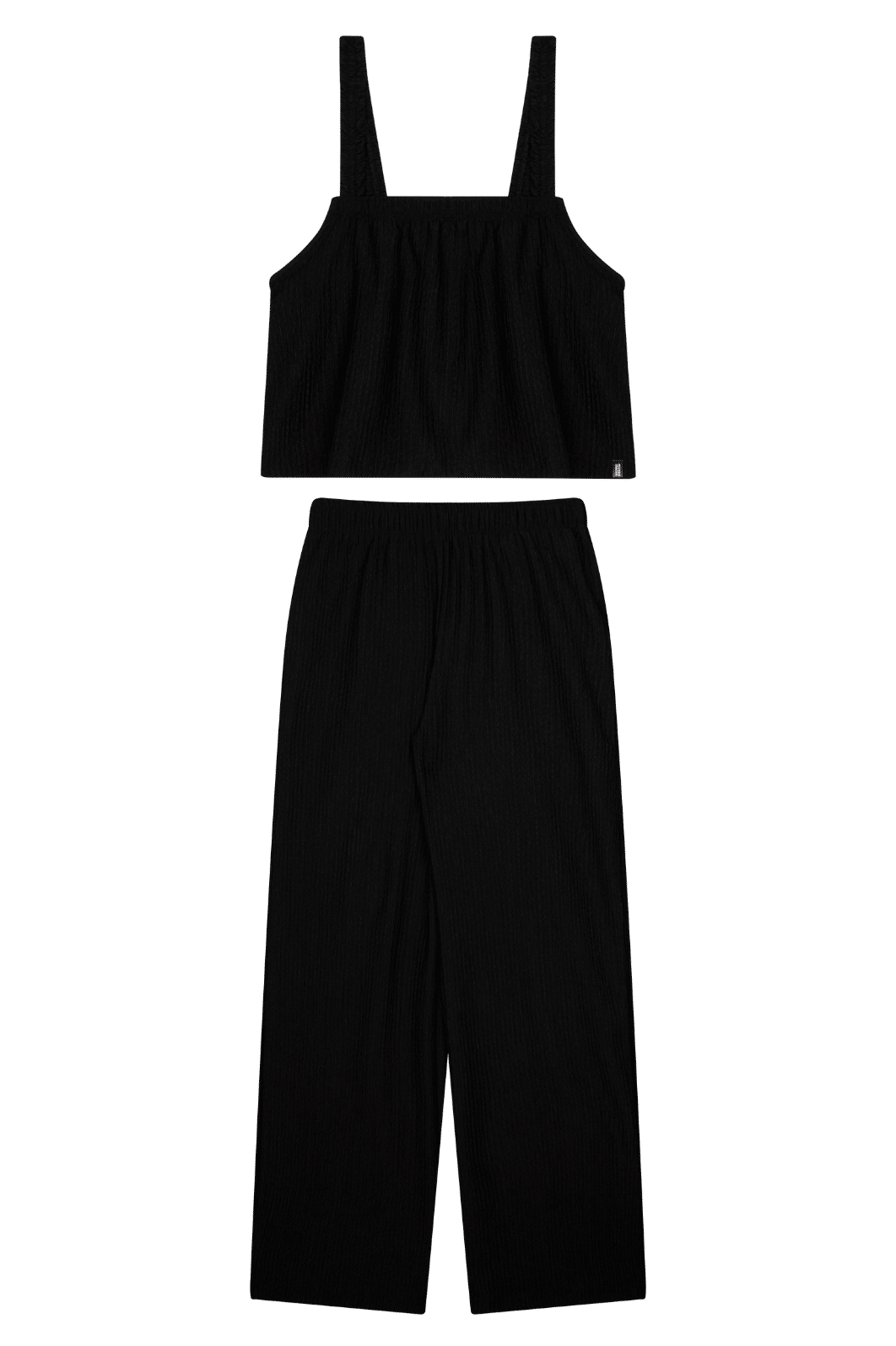 Conjunto juvenil feminino calça e blusa cropped em malha anarruga verão Conjunto juvenil feminino calça e blusa cropped em malha anarruga verão