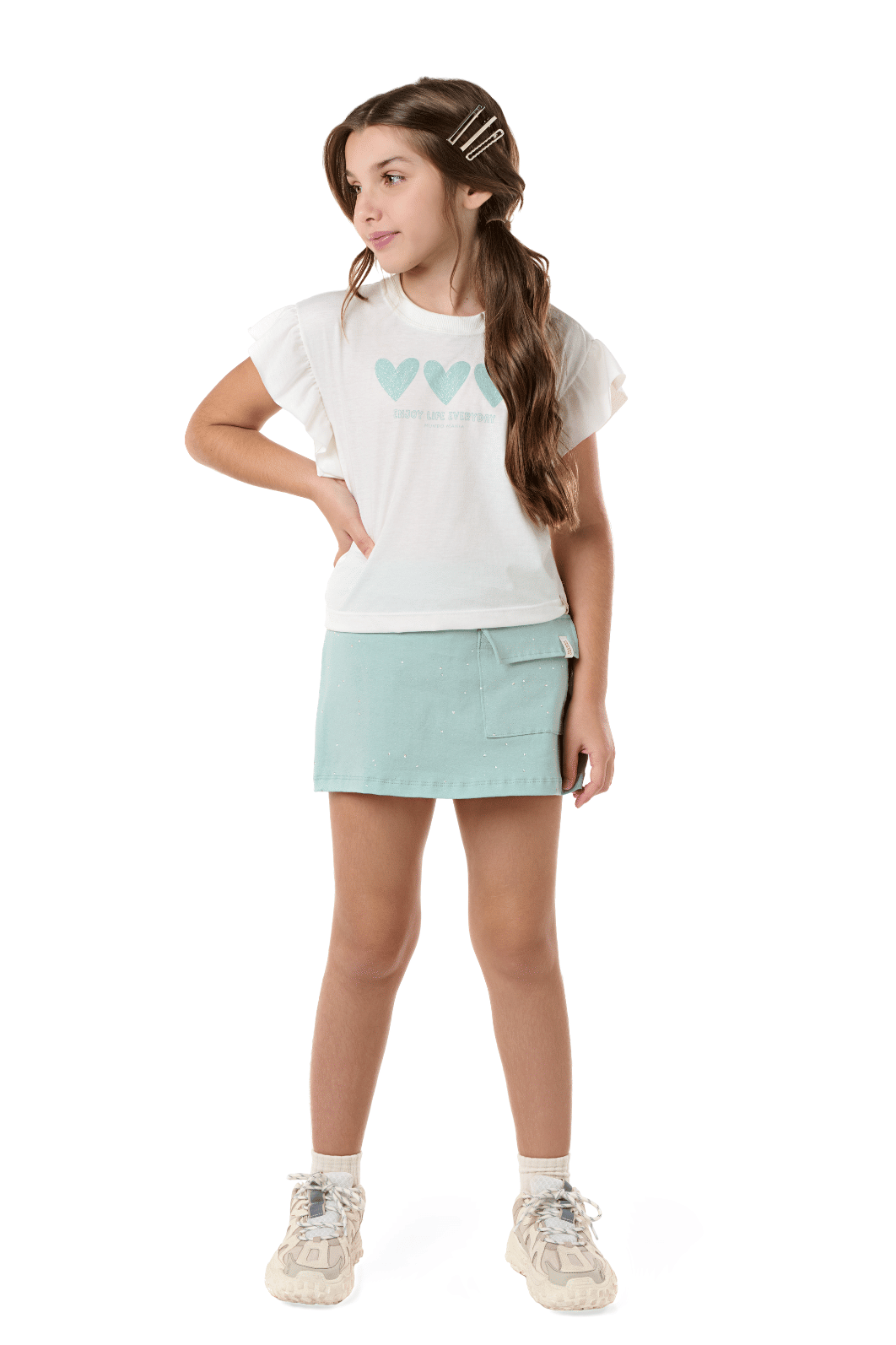 Saia Shorts Infantil Mundo Mania Cotton Com Brilho E Bolso Cargo Moda Menina Saia Shorts Infantil Mundo Mania Cotton Com Brilho E Bolso Cargo Moda Menina