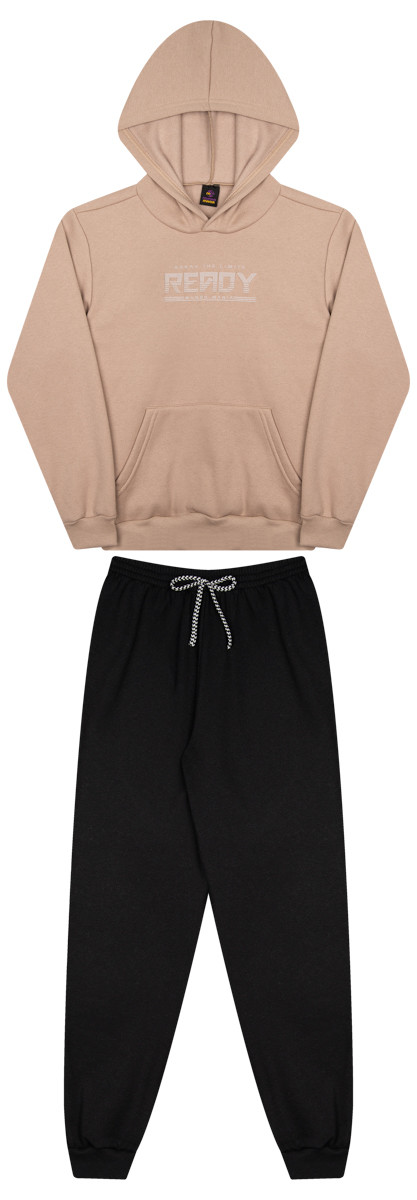 Conjunto Juvenil Blusão Capuz e Bolso Canguru Calça com Punho Cordão