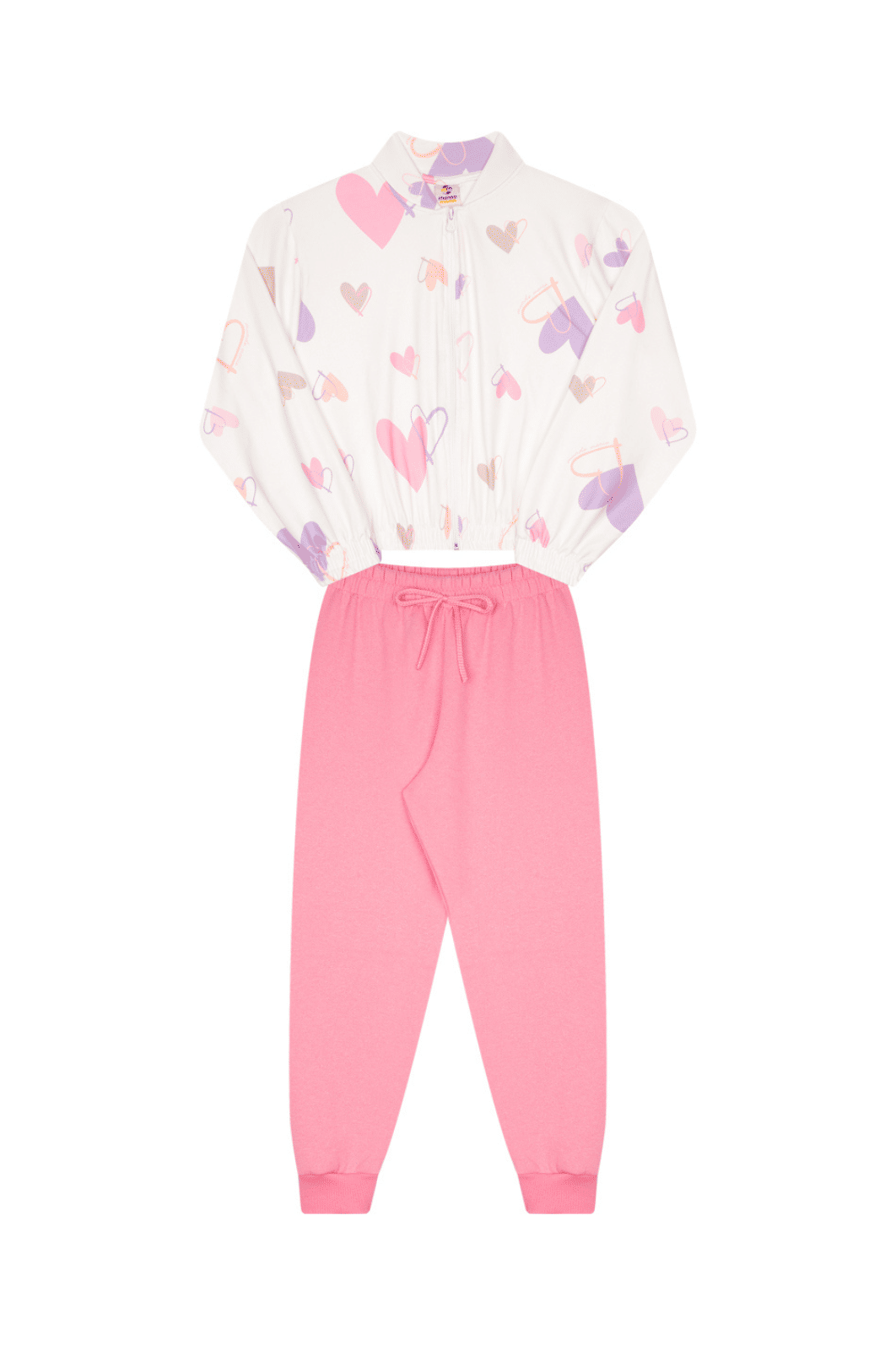 CJ.INF JAQUETA SUPLEX PELUC. ESTAMPADO DE GOLA E REF. E CALÇA C/ PUNHO E CORDÃO