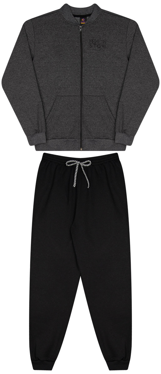 Conjunto Juvenil Moletom Mesclado com Jaqueta Bolso Canguru + Calça com Punho e Cordão Conjunto Juvenil Moletom Mesclado com Jaqueta Bolso Canguru + Calça com Punho e Cordão