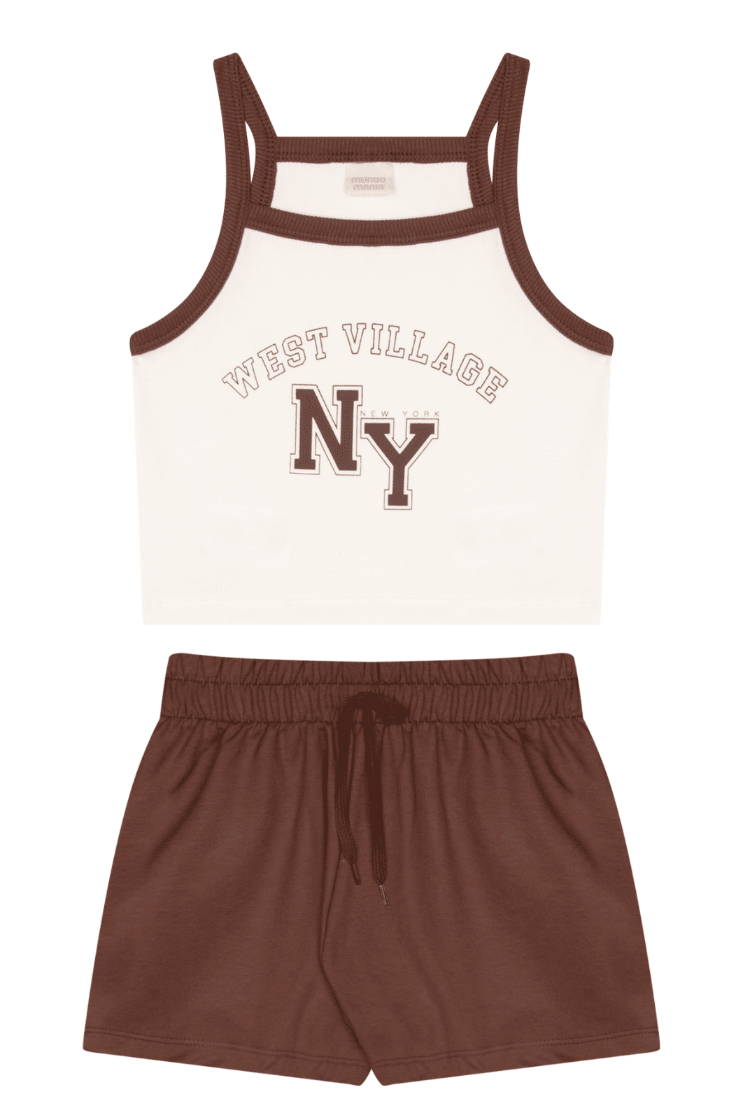Conjunto juvenil feminino shorts e blusa cropped ribana verão
