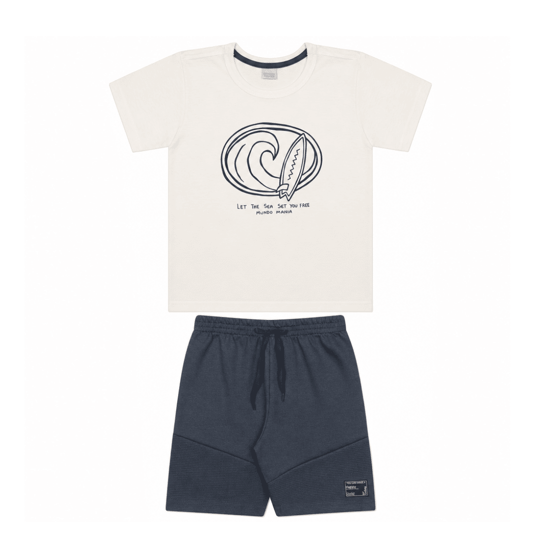 Conjunto infantil  menino camiseta malha texturizada e bermuda  moletinho recorte