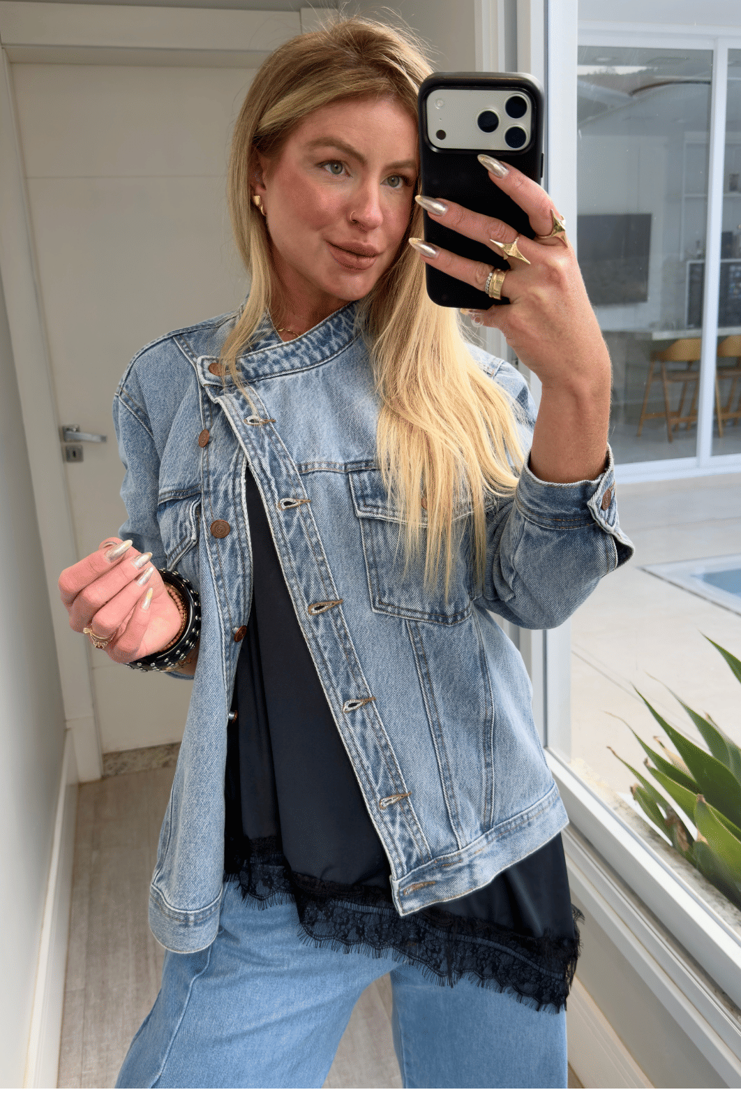 Jaqueta jeans transpassada Marmorizada