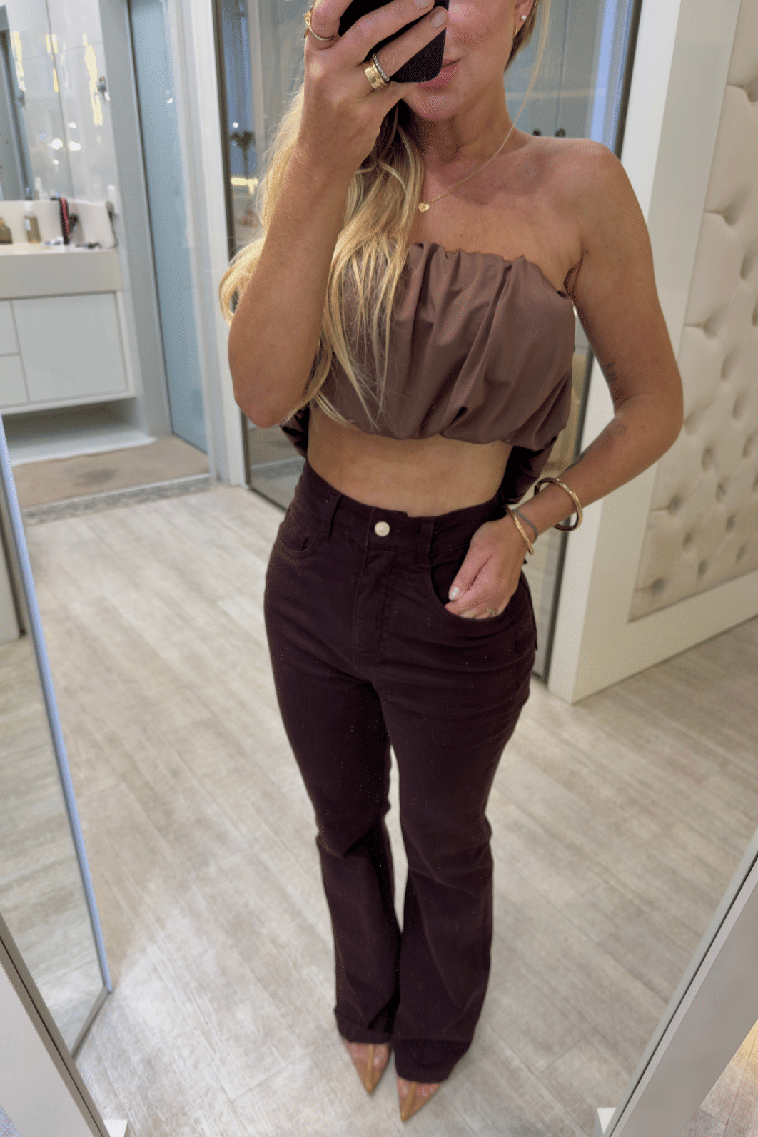 Calça jeans flare MARROM Olivia Calça jeans flare MARROM Olivia
