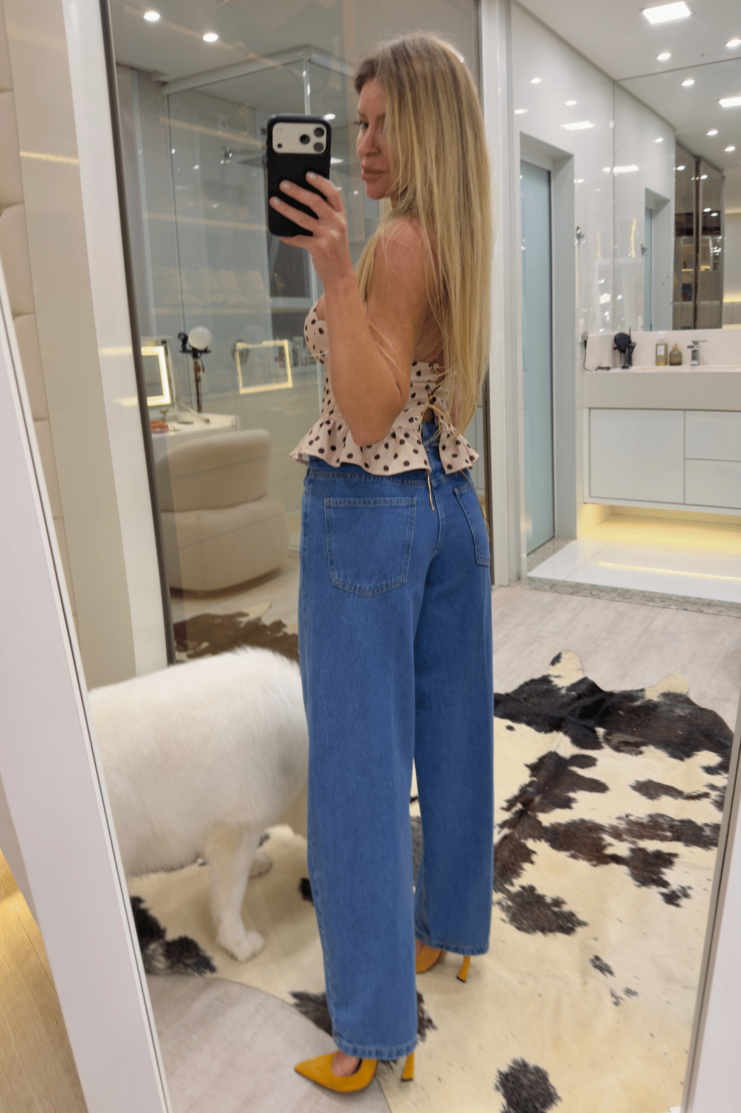 Cropped corset estampa poá Amélie bege