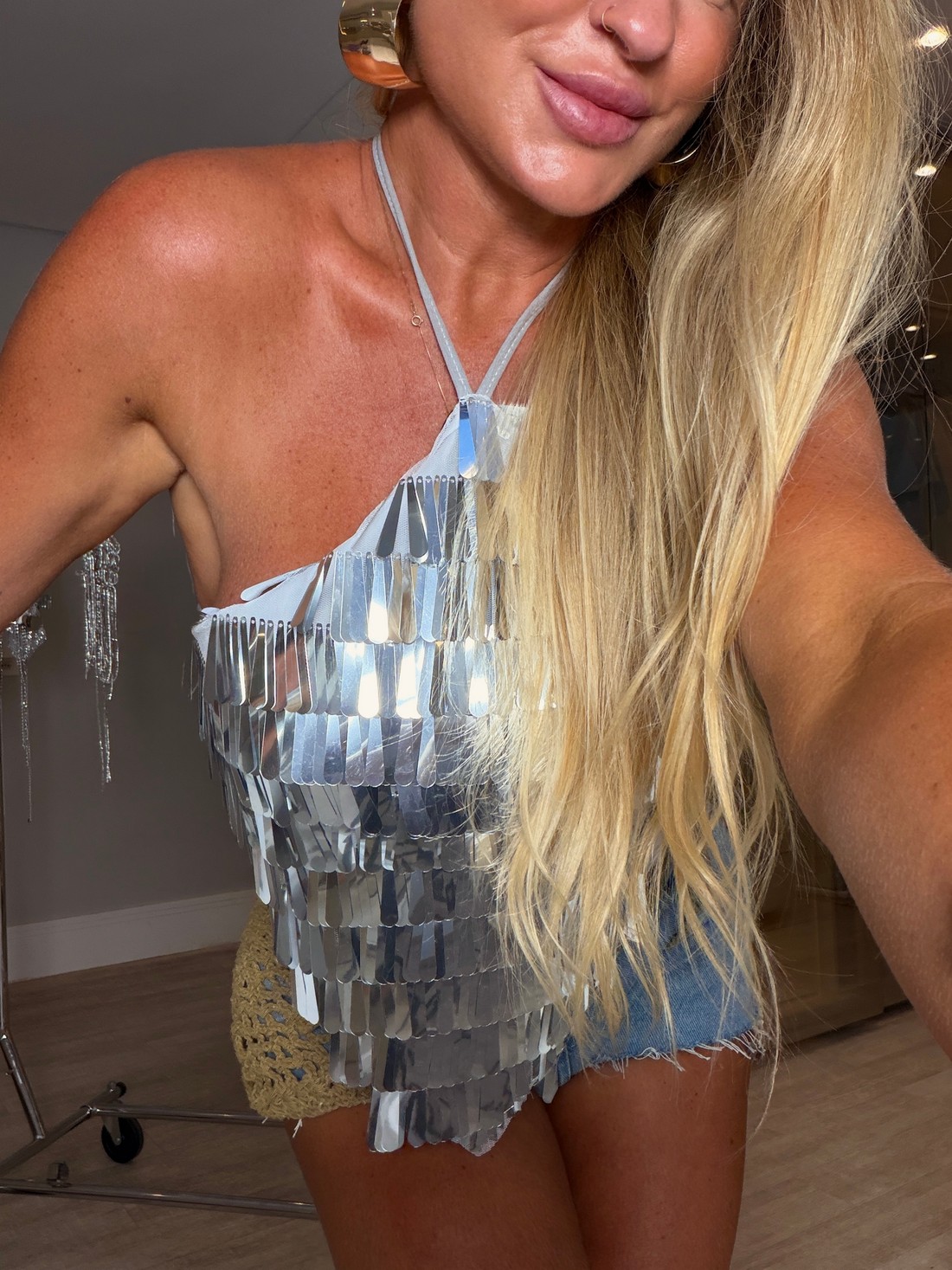 Top frente única paete de pedraria Prata