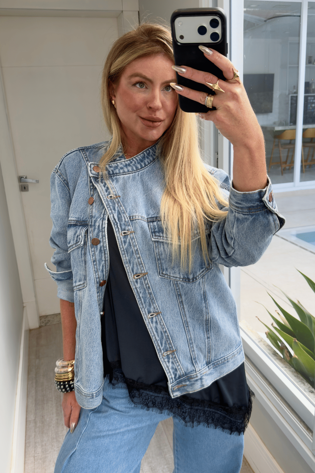 Jaqueta jeans transpassada Marmorizada