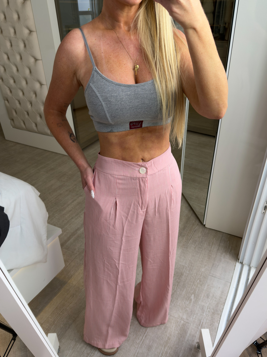 Calça pantalona de listra Dália