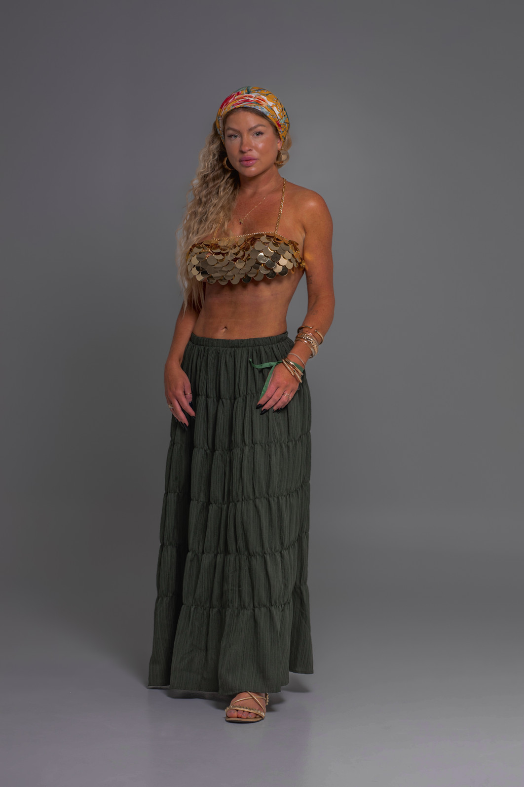 Saia longa franzida Bambu Saia longa franzida Bambu