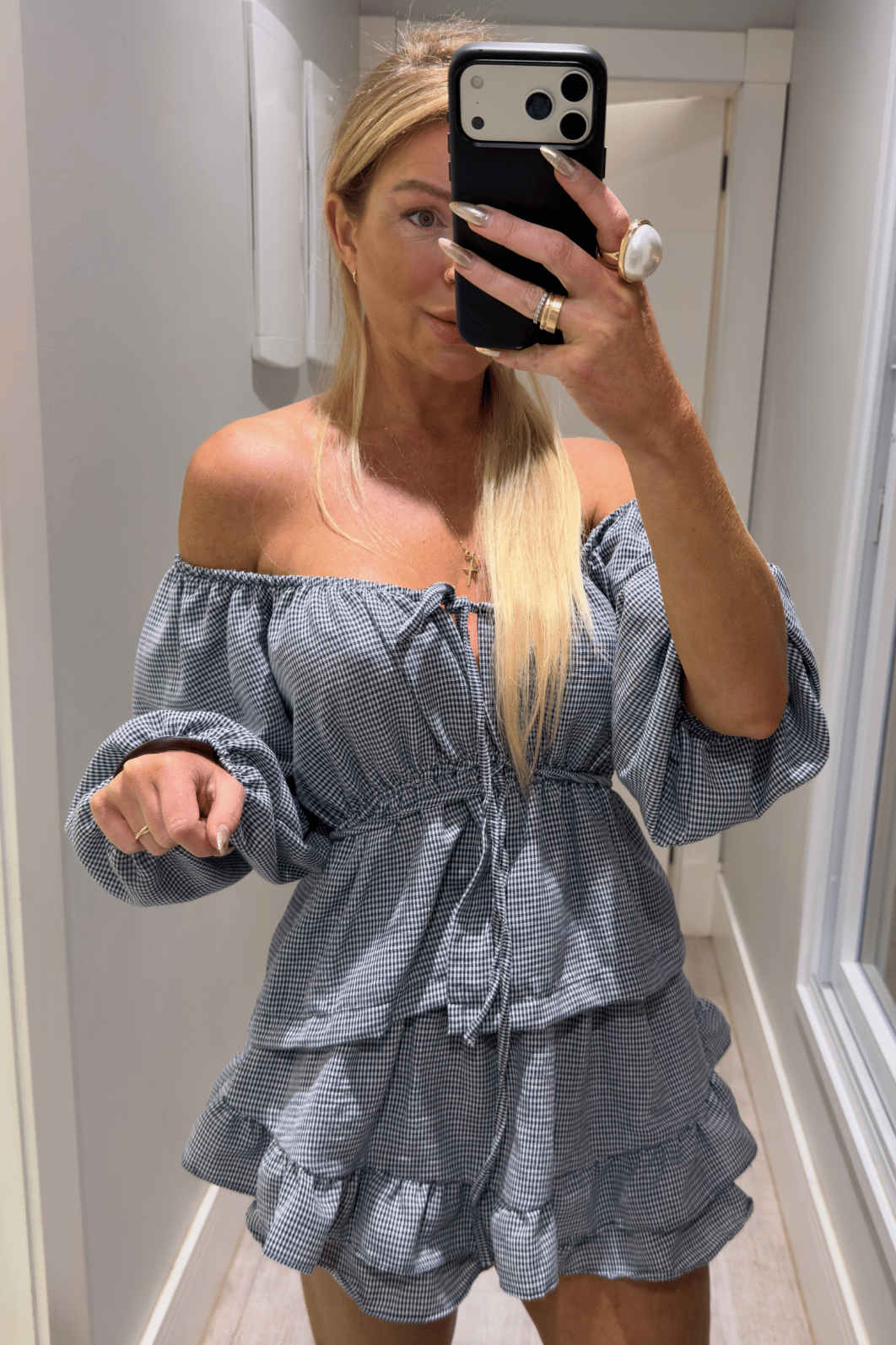 Conjunto bata e short saia babado estampa vichy eloah