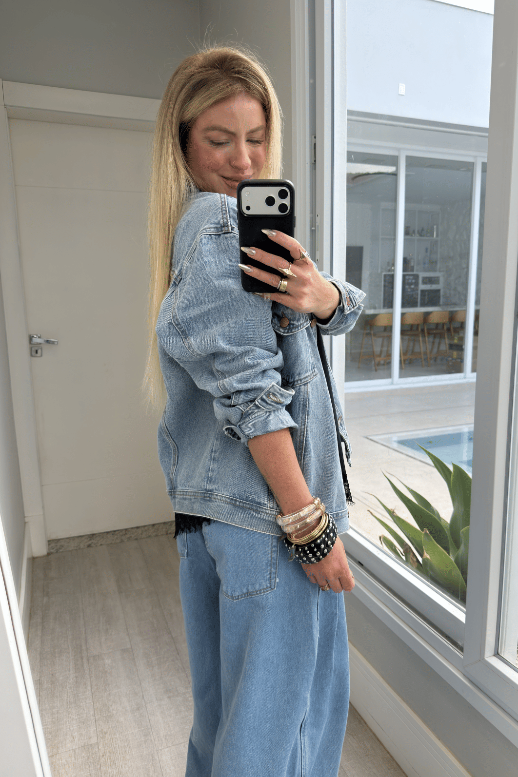 Jaqueta jeans transpassada Marmorizada