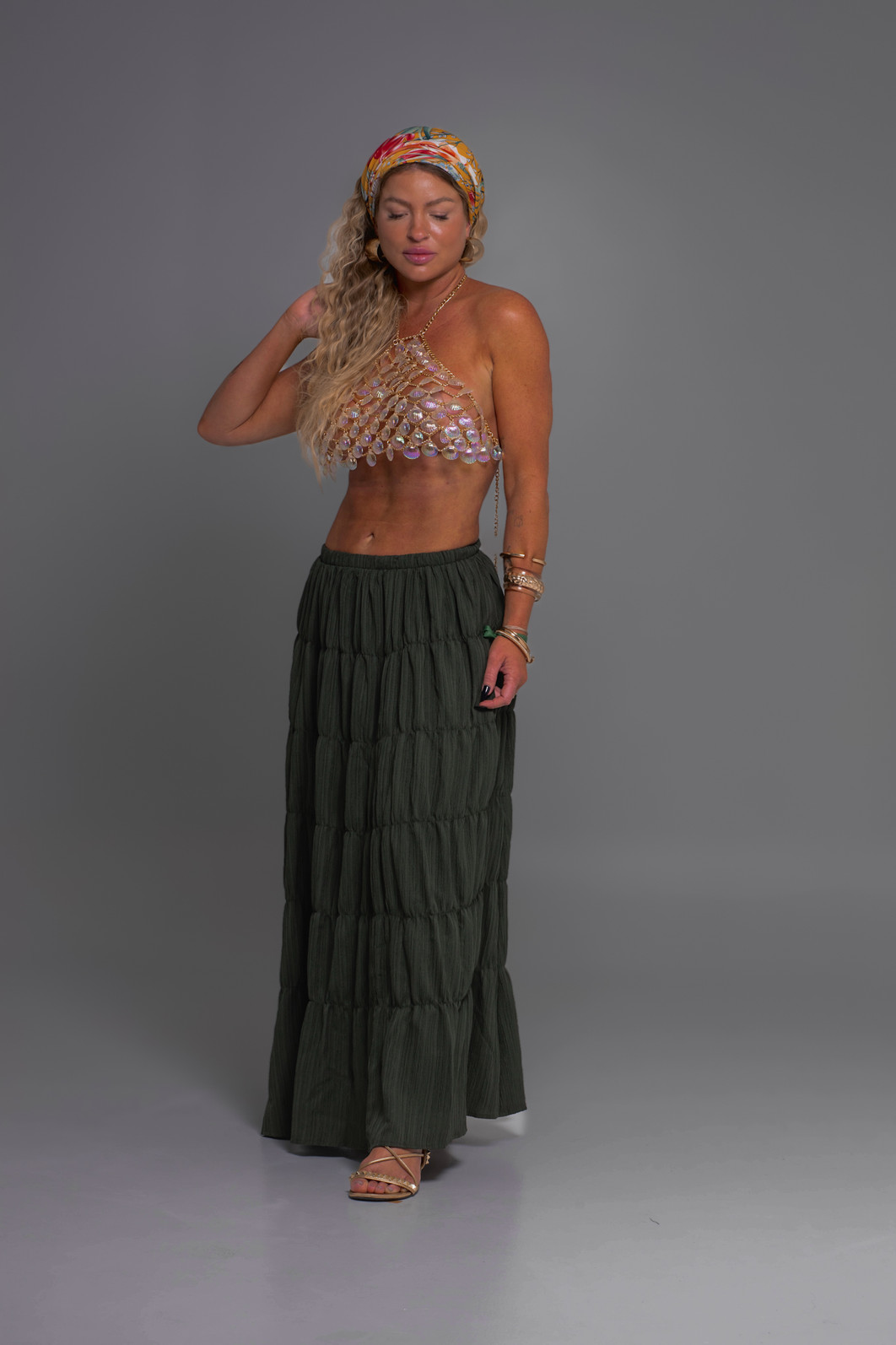 Saia longa franzida Bambu Saia longa franzida Bambu