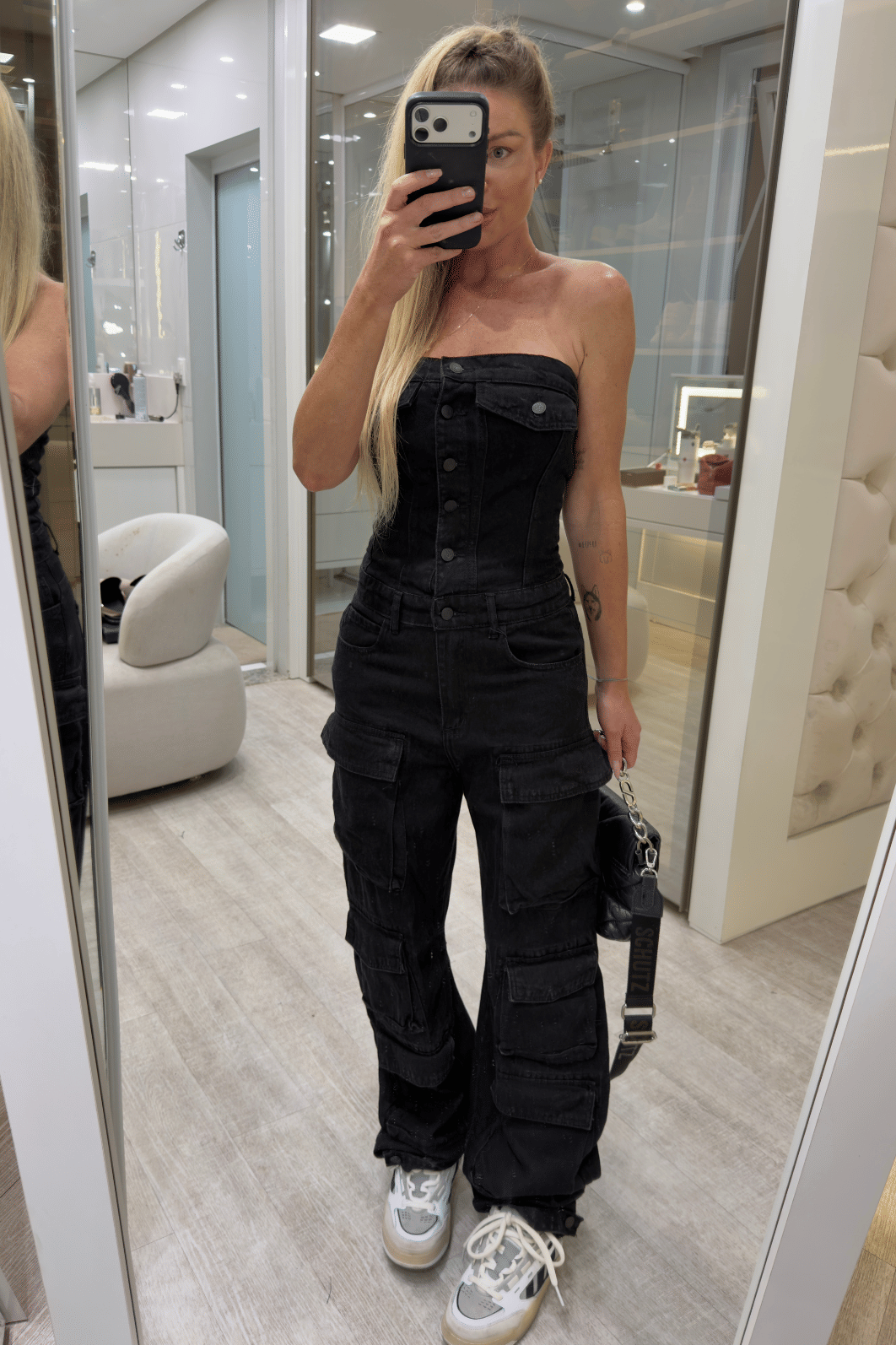 Macacão jeans Cargo Black Macacão jeans Cargo Black