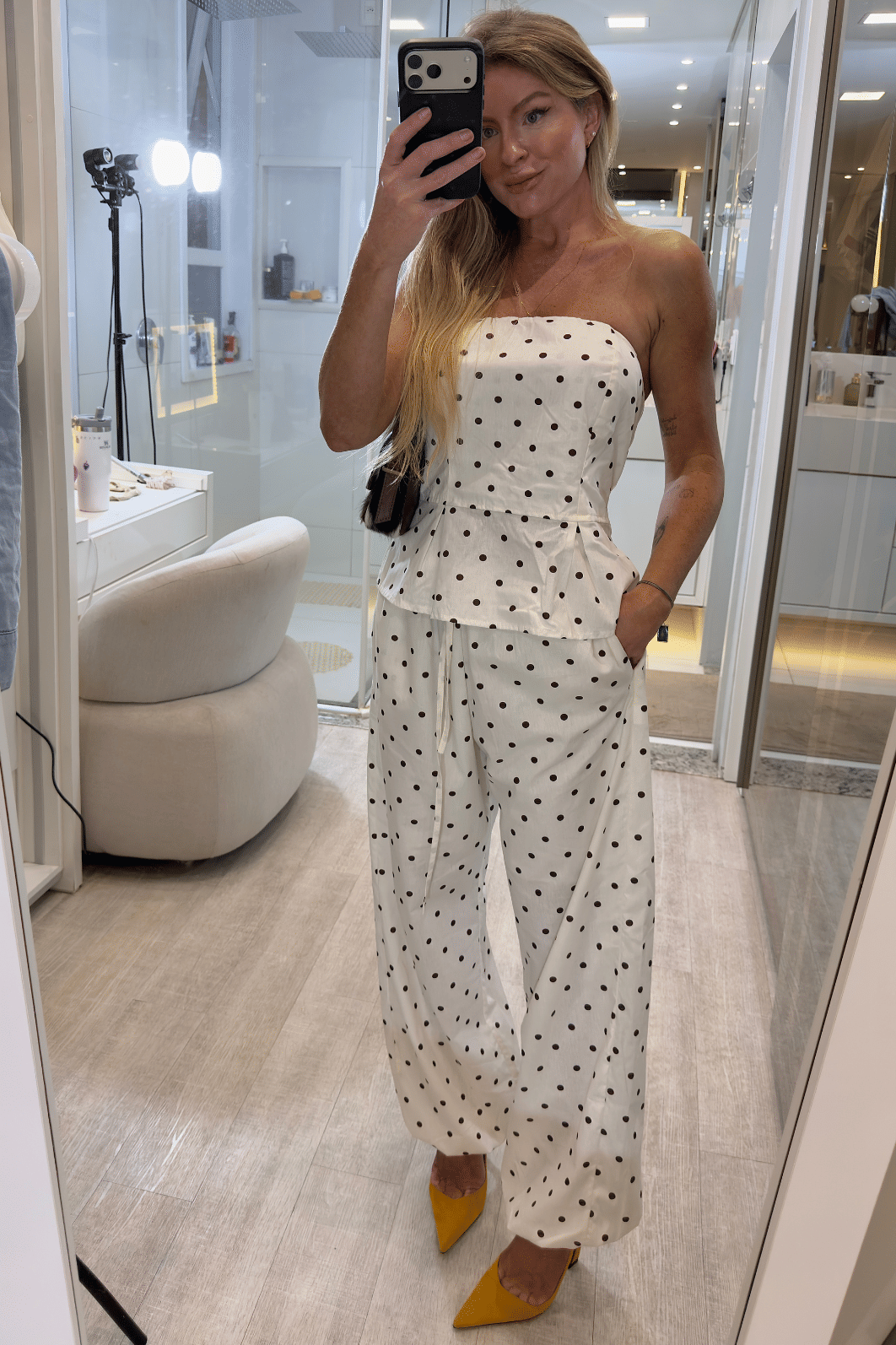 Calça balloon estampa de poá Lua BRANCO Calça balloon estampa de poá Lua BRANCO