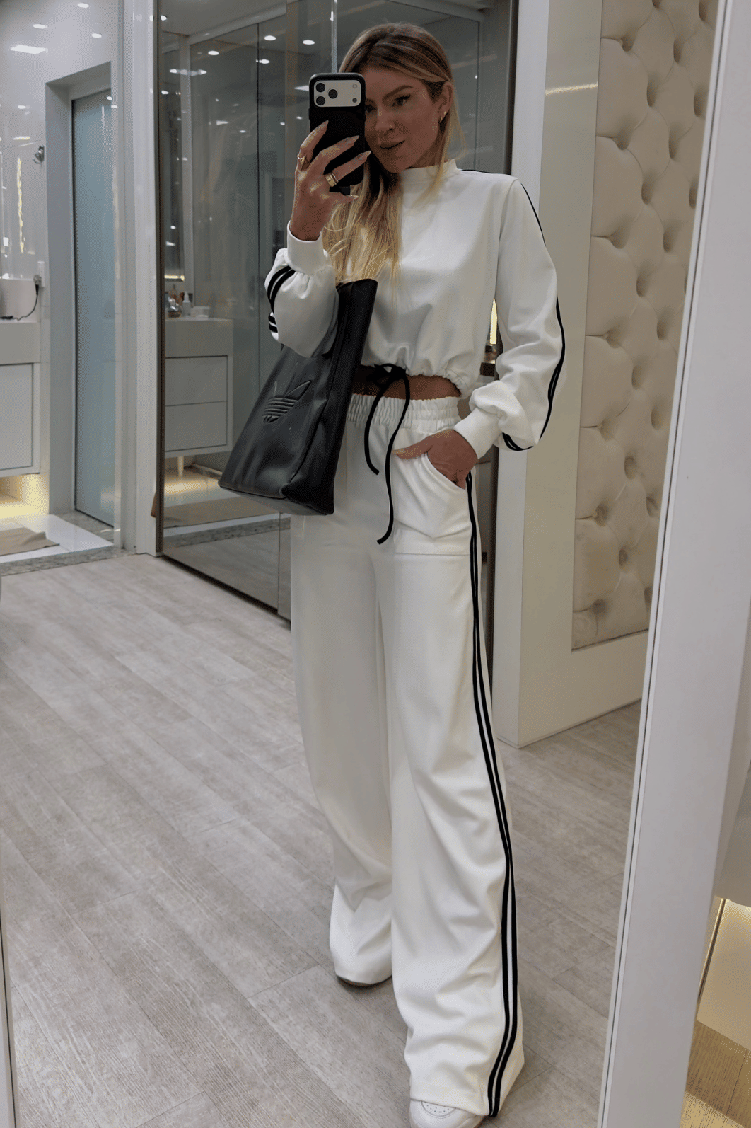 Conjunto calça e blusa manga longa de listra Milena