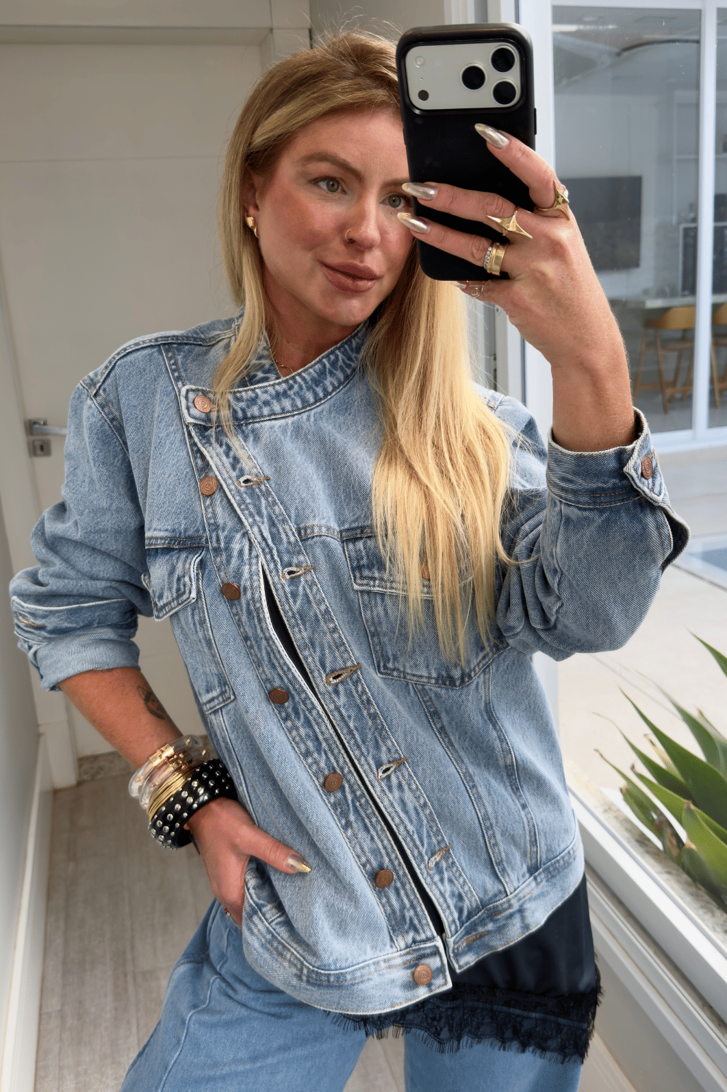 Jaqueta jeans transpassada Marmorizada