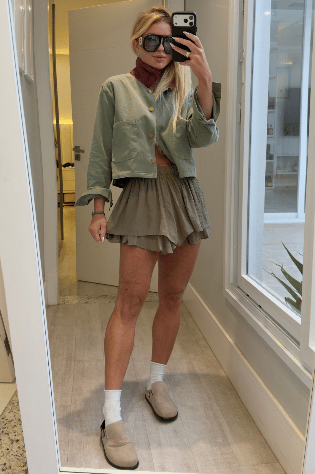 Jaqueta em sarja gola de couro Bicolor