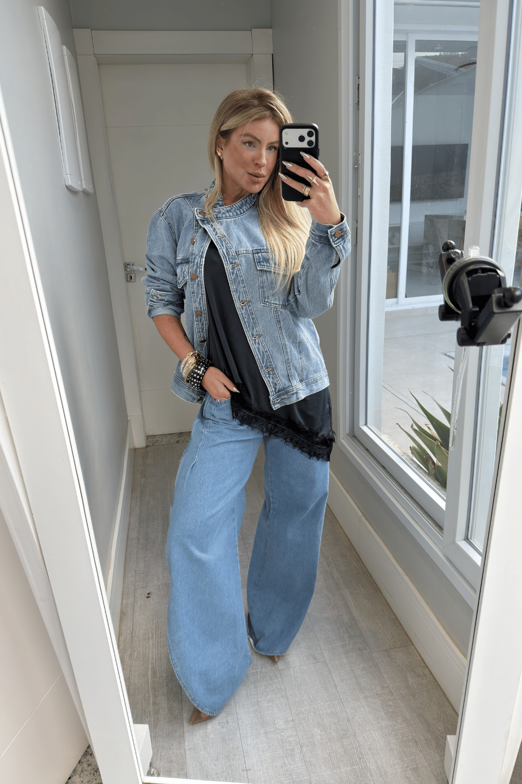 Jaqueta jeans transpassada Marmorizada