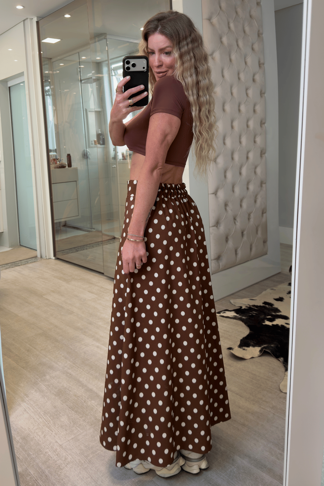 Saia longa estampada de Poá Ailany Saia longa estampada de Poá Ailany
