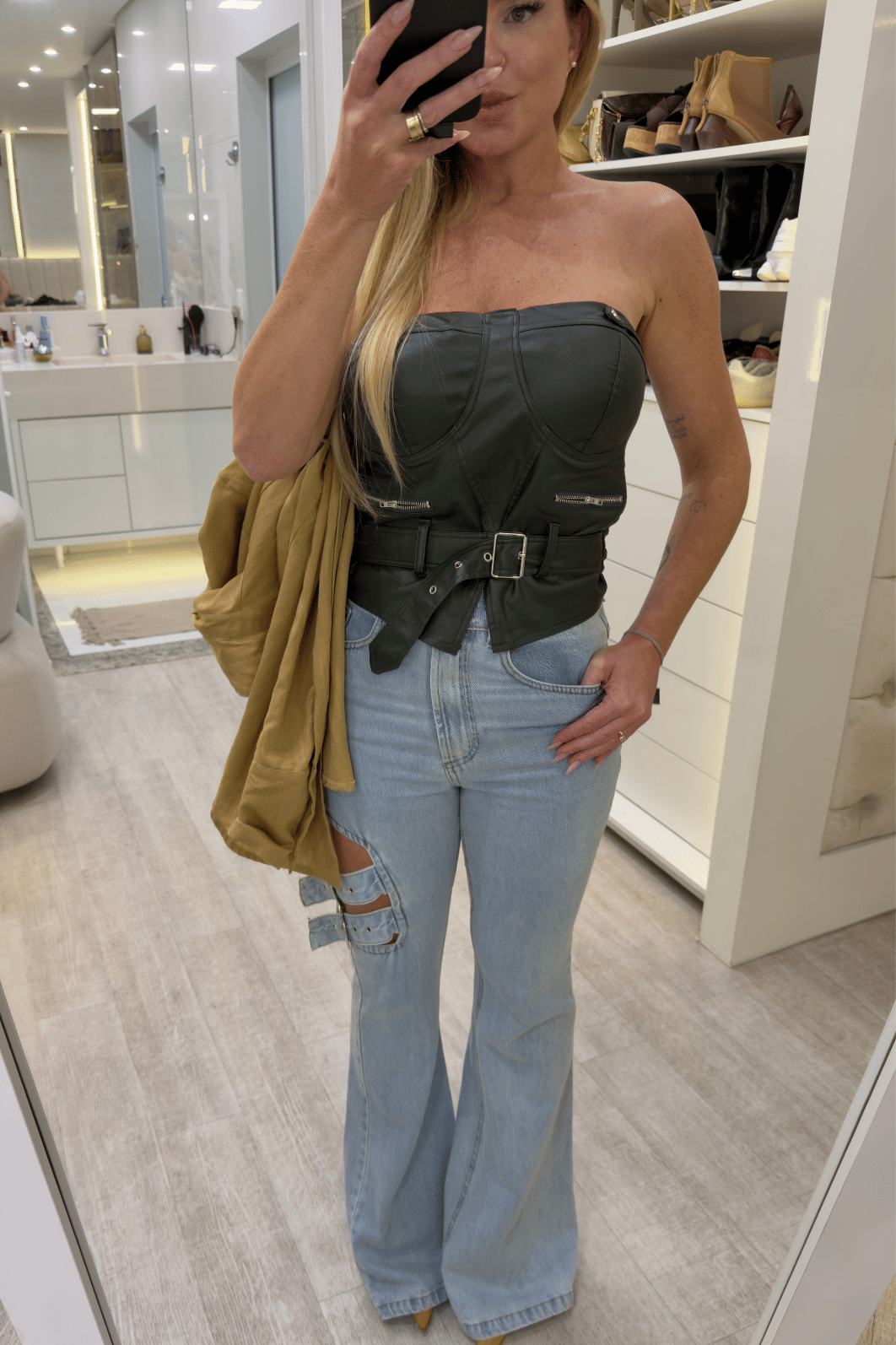 cropped corset em couro sintético BLENDA