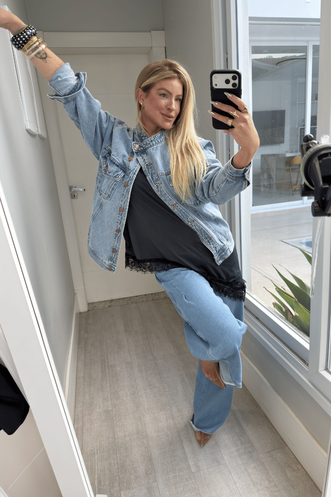 Jaqueta jeans transpassada Marmorizada