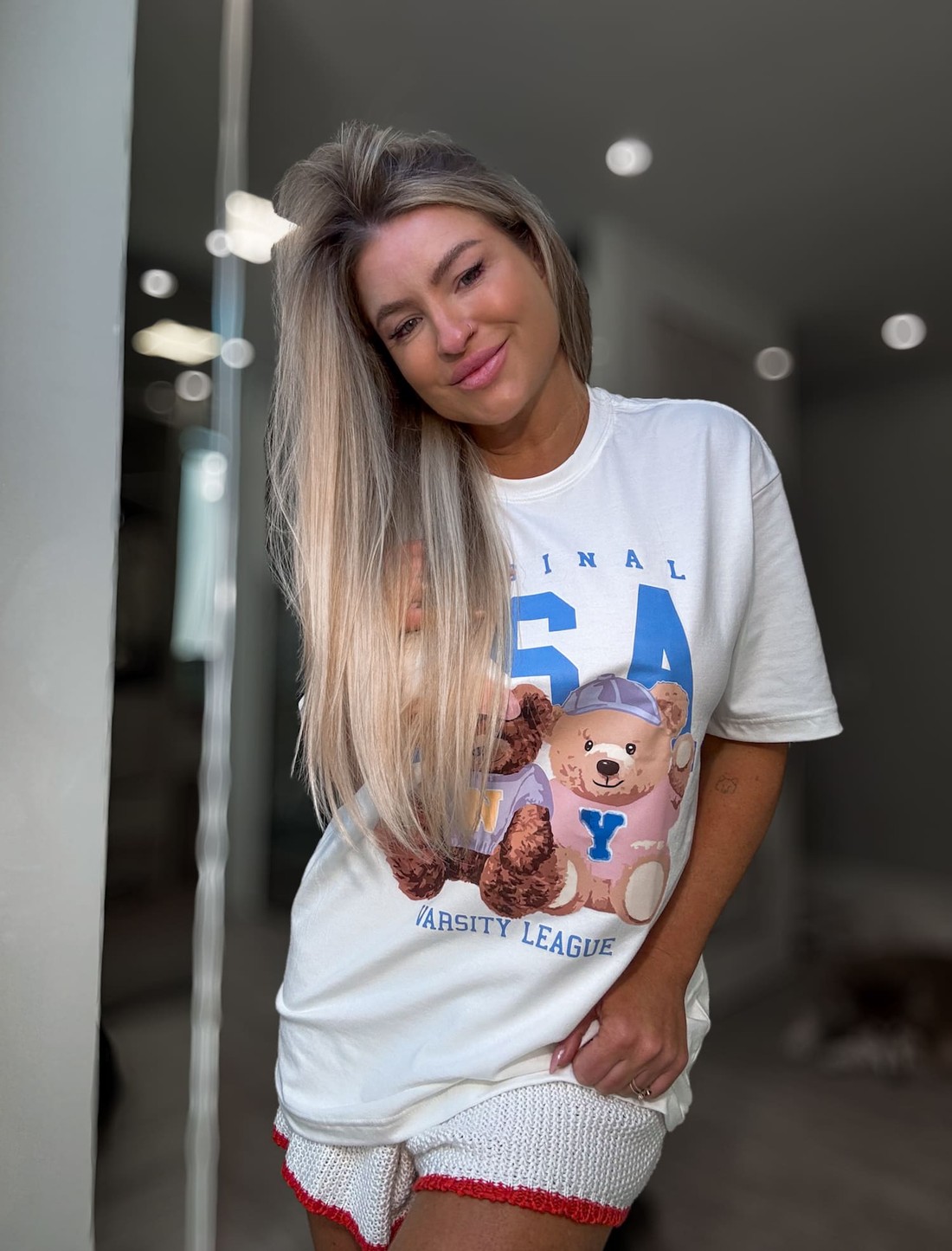 T-shirt alongada estampa urso USA T-shirt alongada estampa urso USA