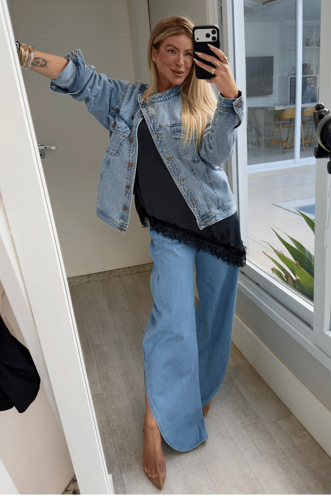 Jaqueta jeans transpassada Marmorizada