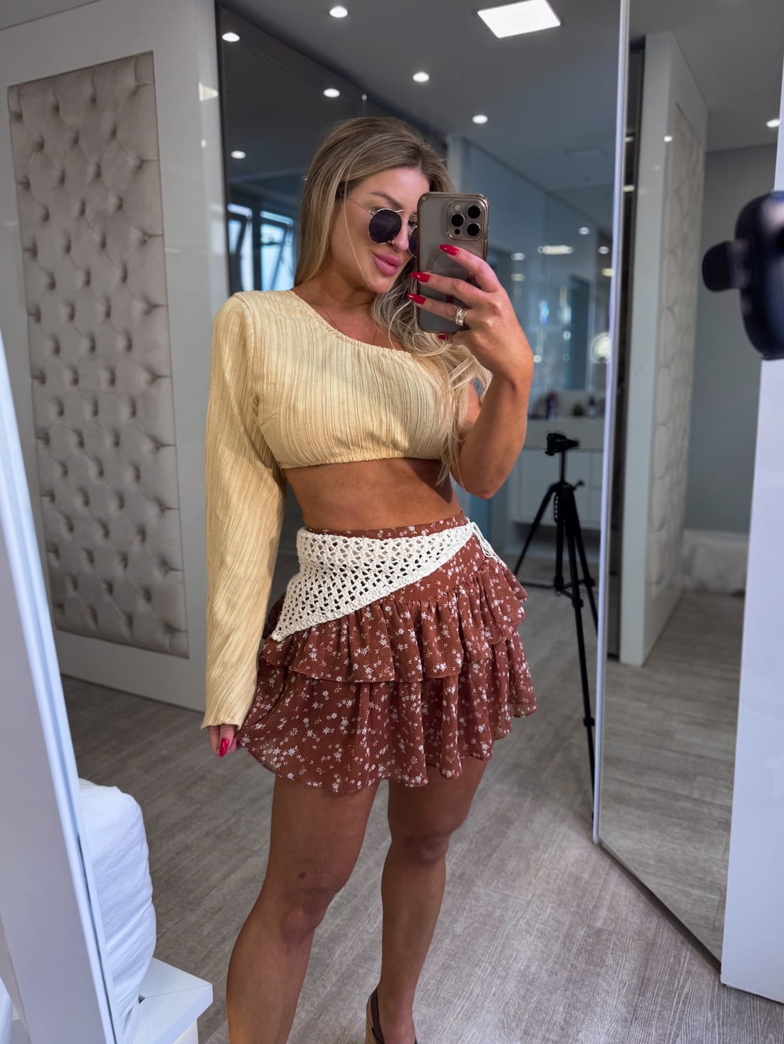 Saia com babados estampa flores