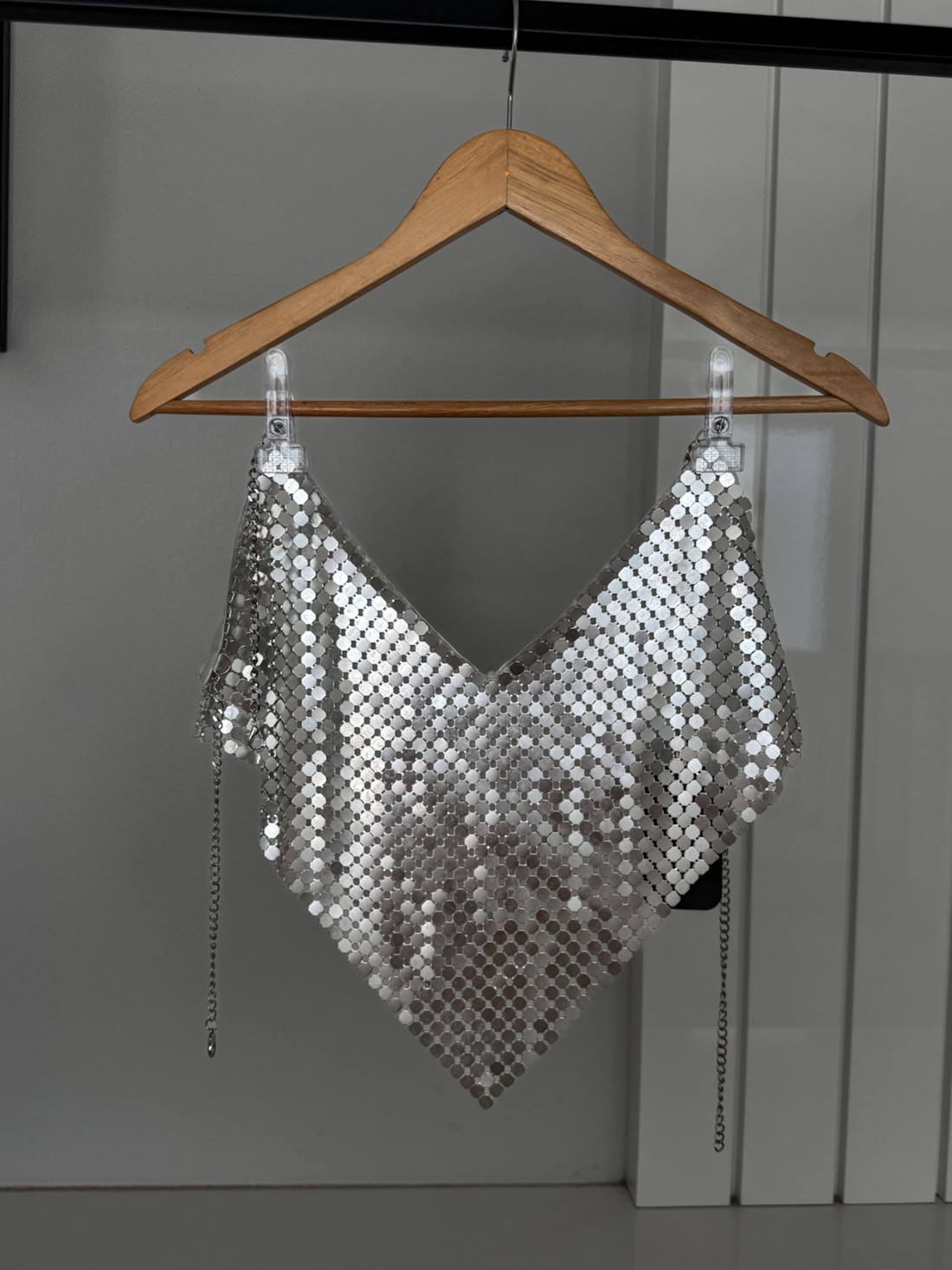 Top frente única malha metálica prata Top frente única malha metálica prata