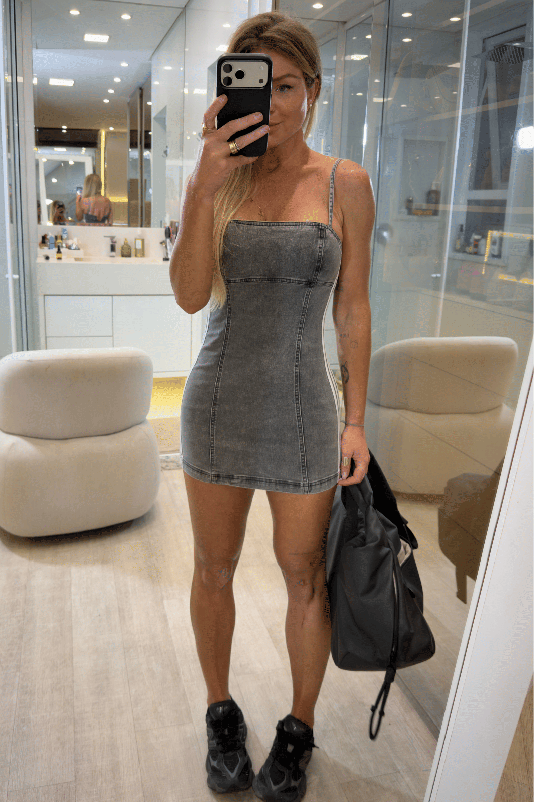 Vestido jeans curto com listras Chiara