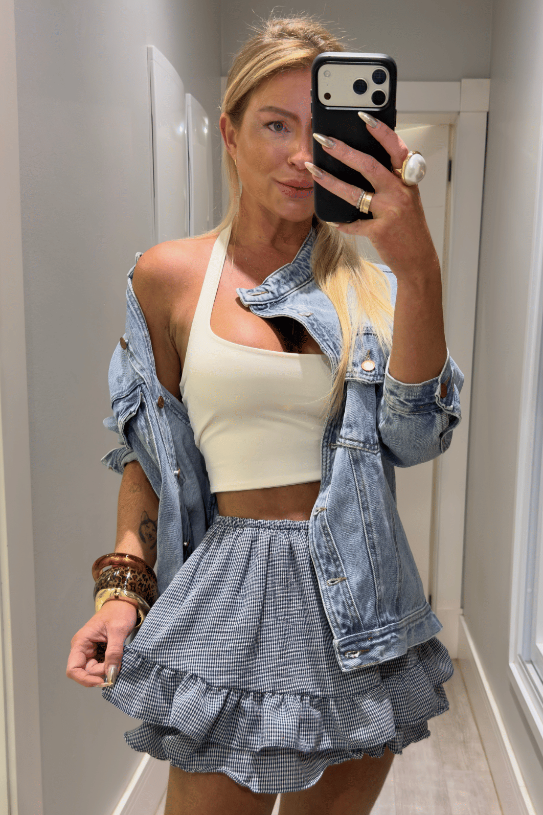 Conjunto bata e short saia babado estampa vichy eloah