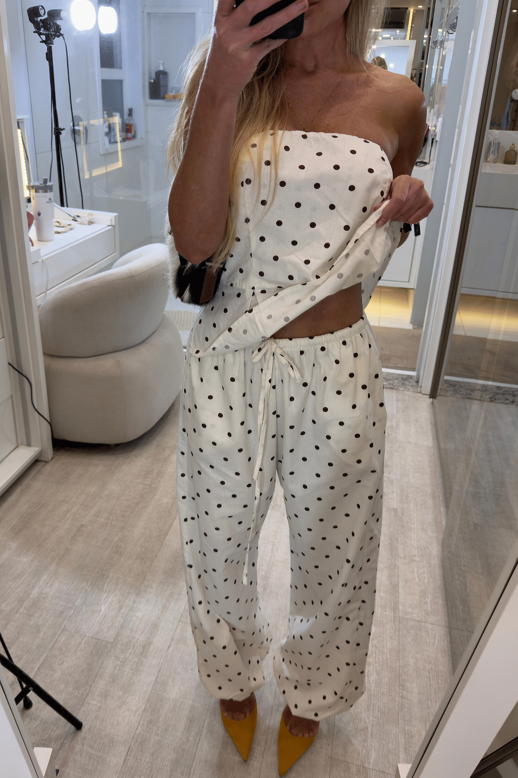 Calça balloon estampa de poá Lua BRANCO Calça balloon estampa de poá Lua BRANCO