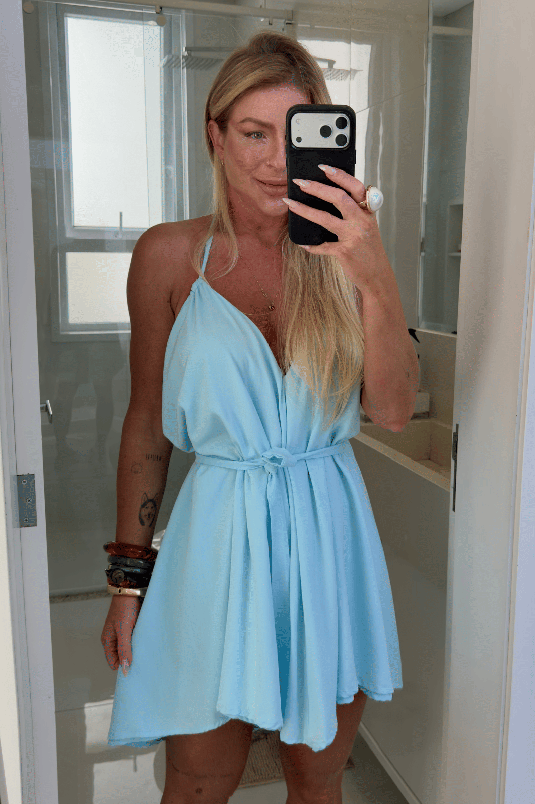 Conjunto bata alcinha em amarração e short Babi