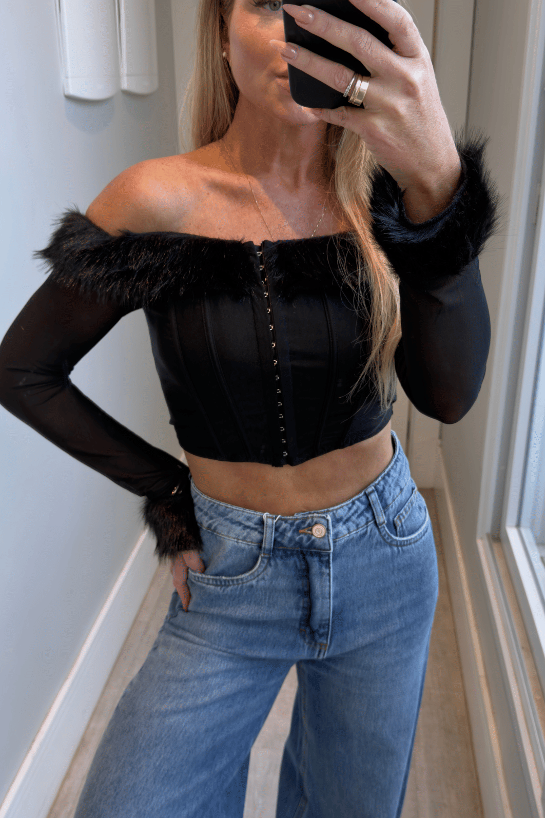 Blusa corset Manga Longa Plumas
