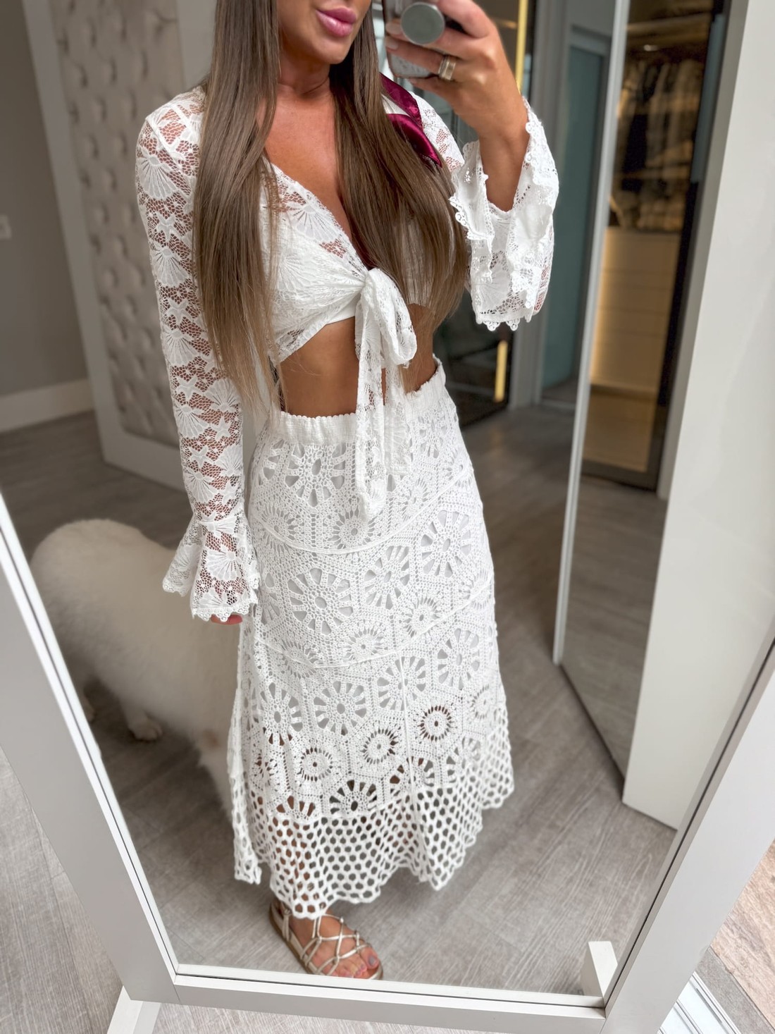 Saia midi em crochê Coral